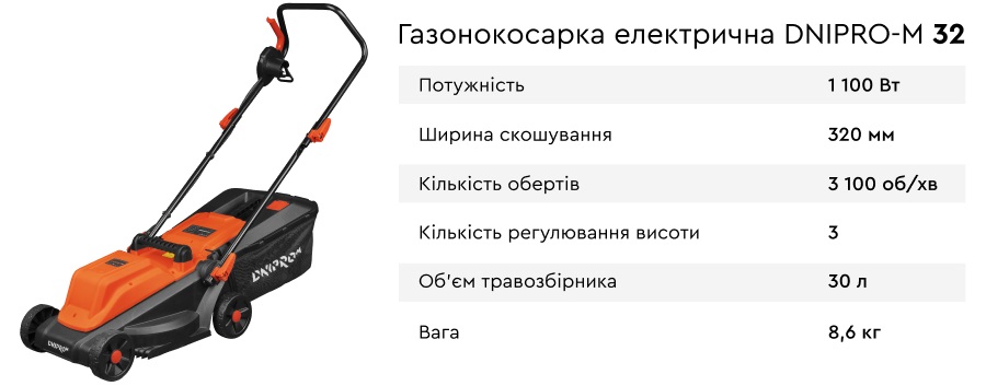 Газонокосарка електрична Dnipro-M 32